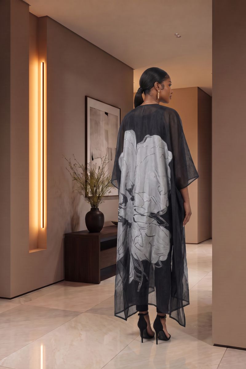 NOIR BLOOM CAPE-LIKE KAFTAN BOUBOU