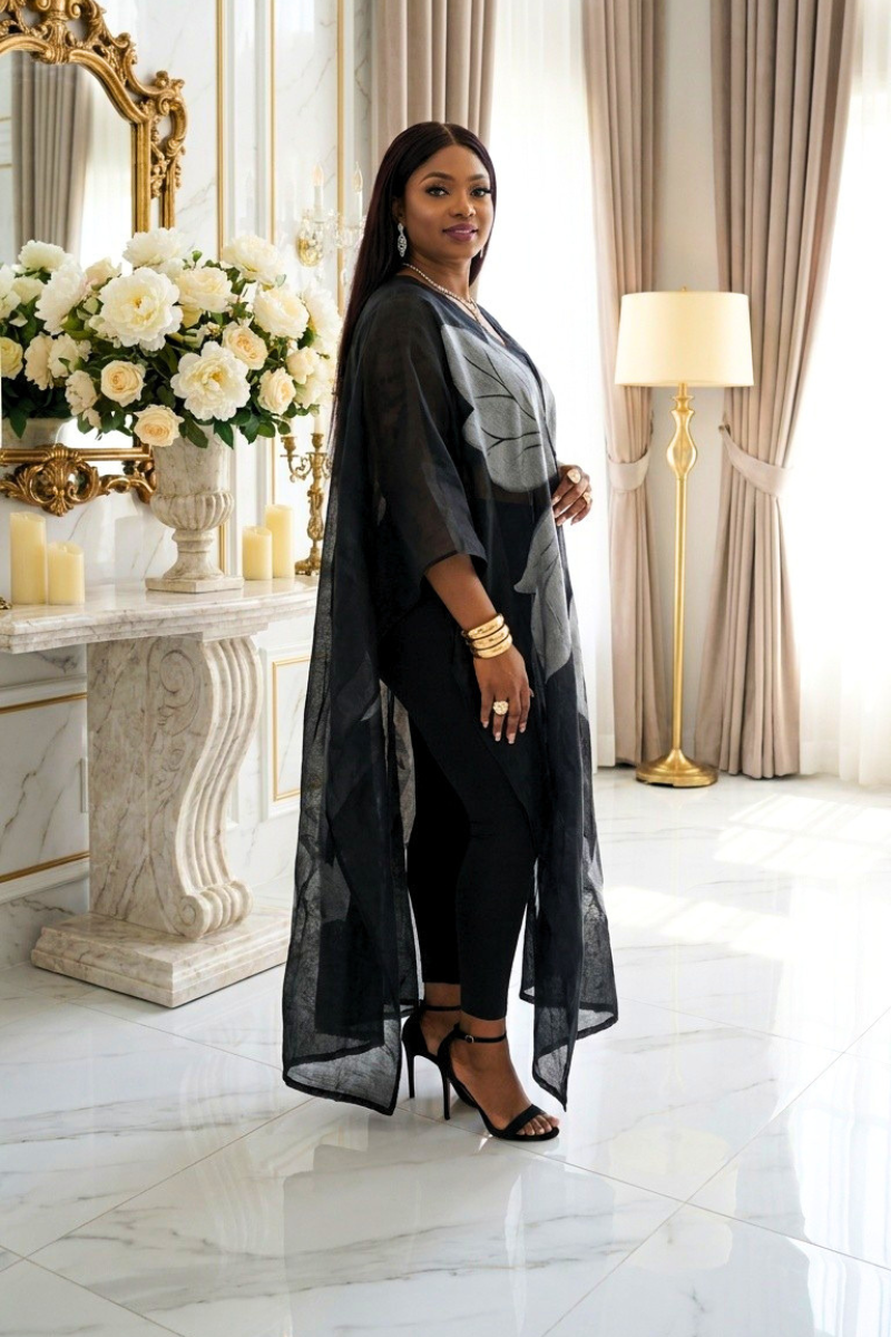 NOIR BLOOM CAPE-LIKE KAFTAN BOUBOU