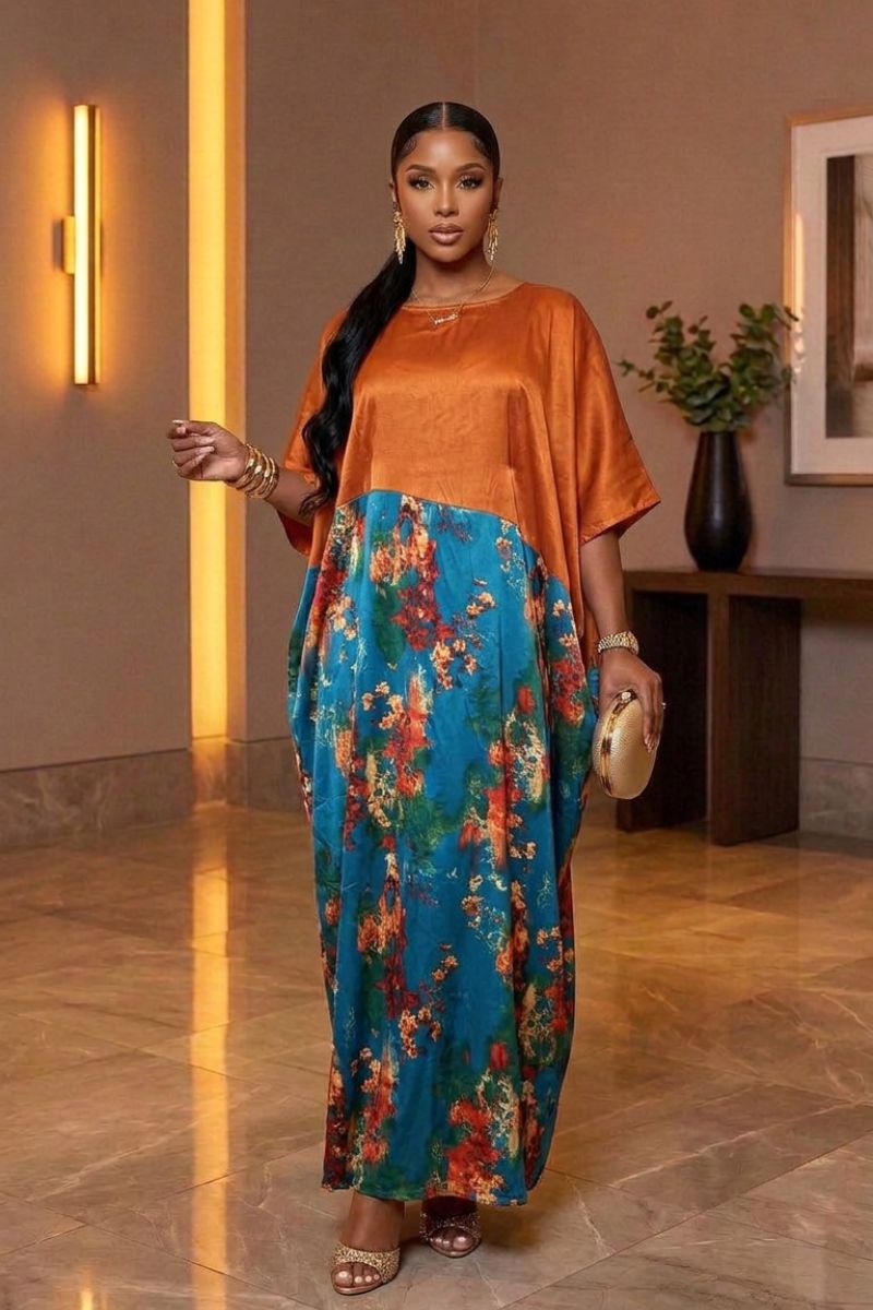 MISS FLORE ORANGE SATIN KAFTAN
