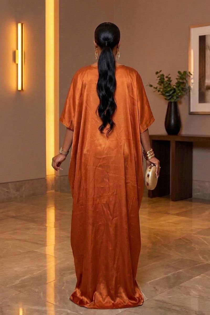 MISS FLORE ORANGE SATIN KAFTAN