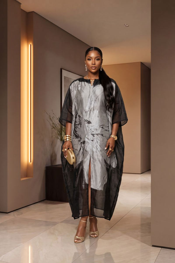 NOIR BLOOM CAPE-LIKE KAFTAN BOUBOU