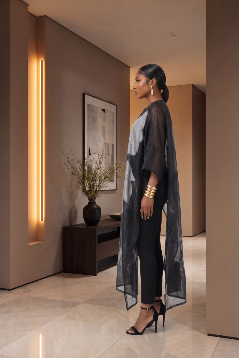 NOIR BLOOM CAPE-LIKE KAFTAN BOUBOU