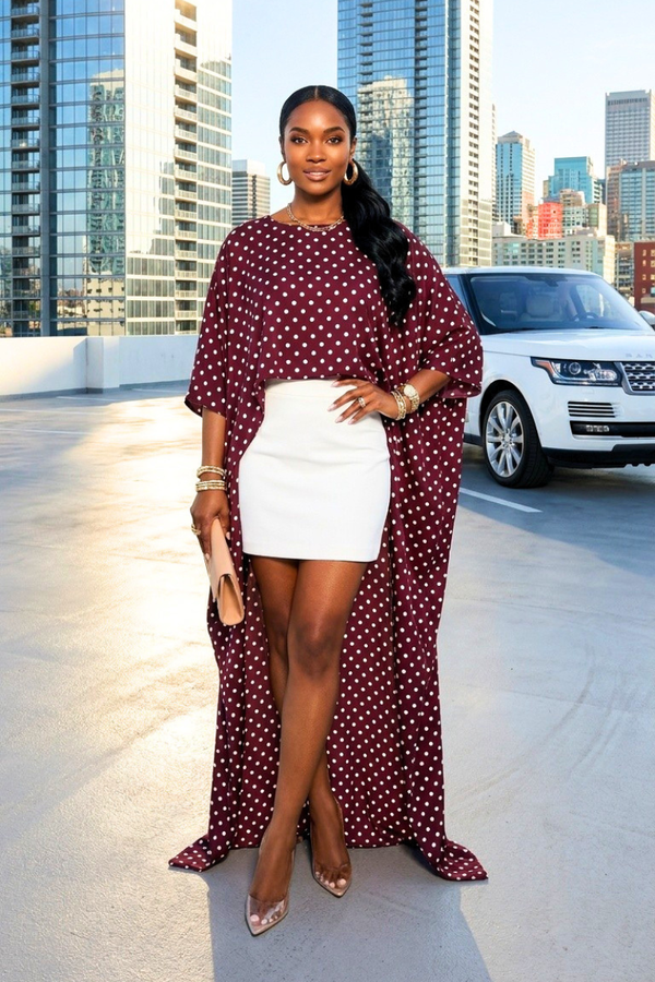 ZINA BURGUNDY POLKA DOT HIGH-LOW TOP