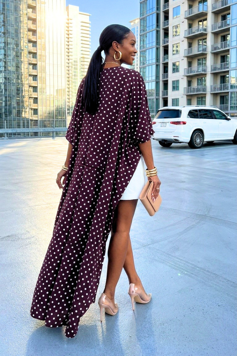ZINA BURGUNDY POLKA DOT HIGH-LOW TOP