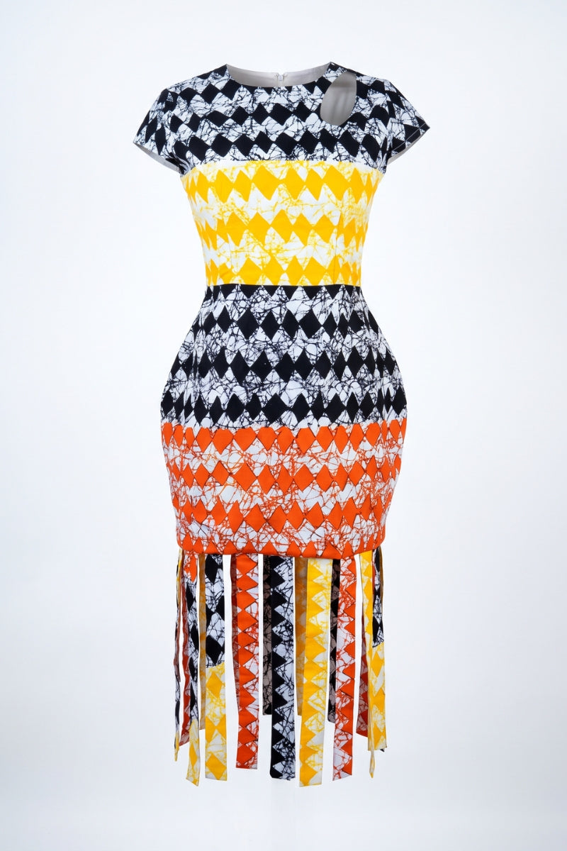 THE GHALIA ANKARA FRINGE DRESS